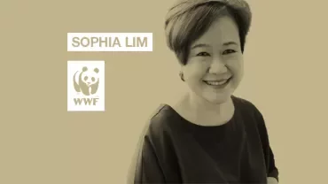 Portrait of a smiling person next to WWF logo.