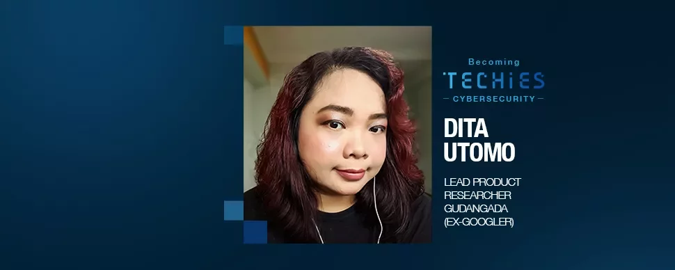 A woman with long hair in a tech event poster for cybersecurity.