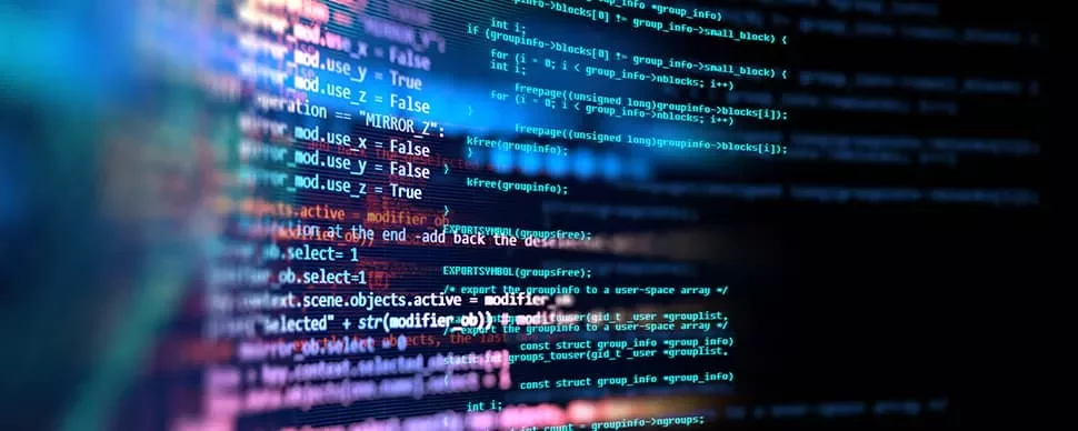 Close-up of colorful programming code on a computer screen.